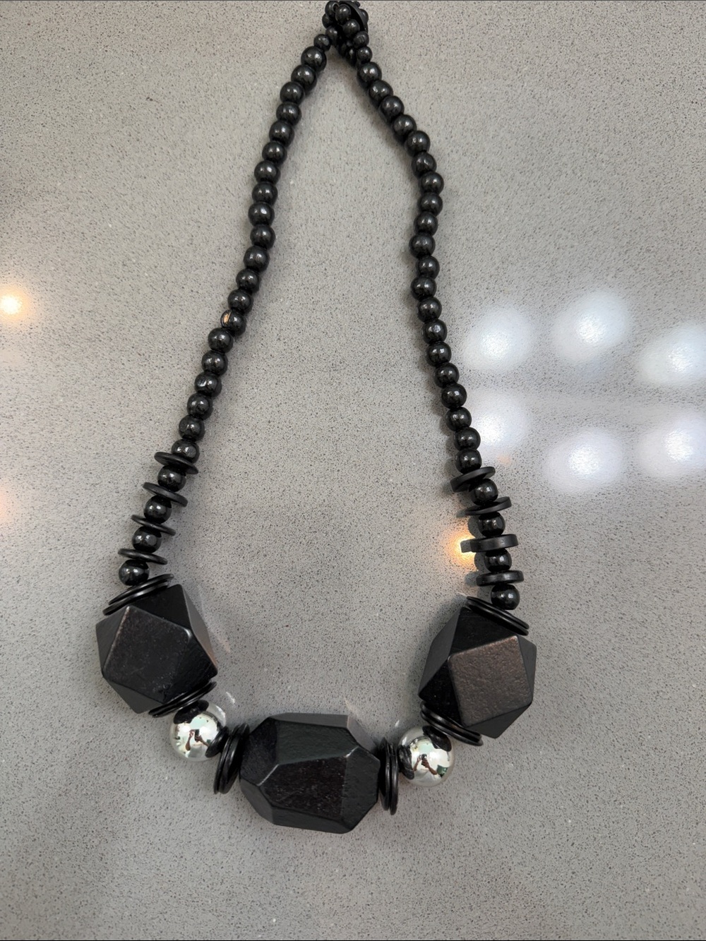 Modern Black Geometric Bead Necklace